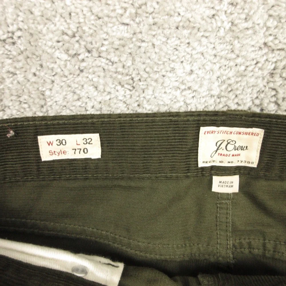 J Crew Pants Mens 30x32 Green 770 Straight Stretch Chino Corduroy 5 Pocket Zip